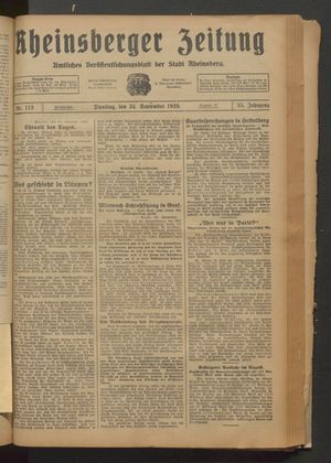 Rheinsberger Zeitung vom 24.09.1929
