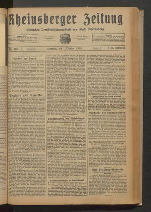 Rheinsberger Zeitung vom 01.10.1929