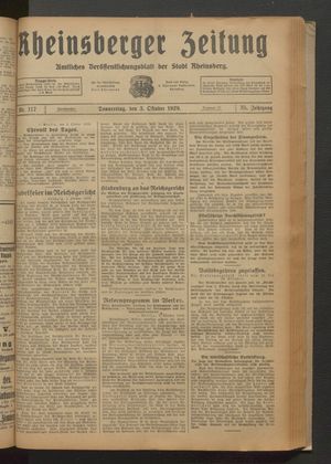 Rheinsberger Zeitung on Oct 3, 1929
