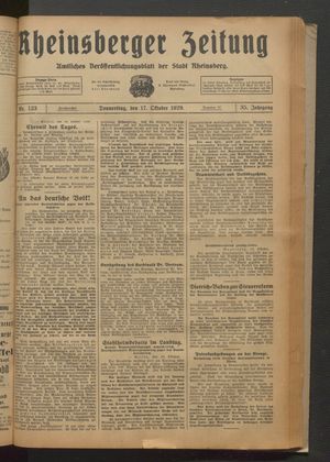 Rheinsberger Zeitung vom 17.10.1929