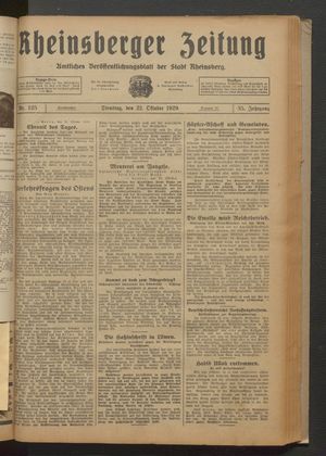 Rheinsberger Zeitung vom 22.10.1929