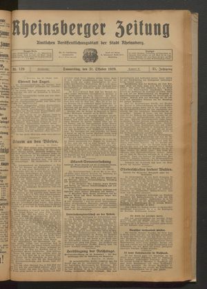 Rheinsberger Zeitung vom 31.10.1929