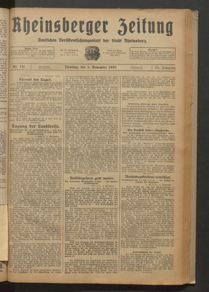 Rheinsberger Zeitung vom 05.11.1929