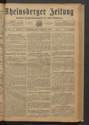 Rheinsberger Zeitung vom 14.11.1929