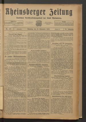 Rheinsberger Zeitung on Nov 19, 1929