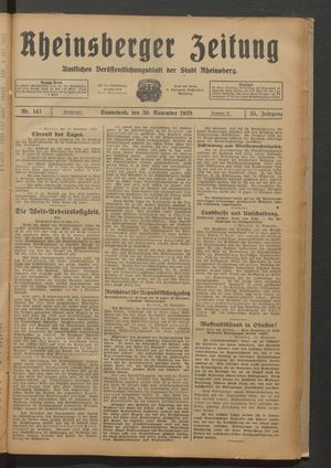 Rheinsberger Zeitung vom 30.11.1929
