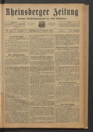 Rheinsberger Zeitung vom 03.12.1929