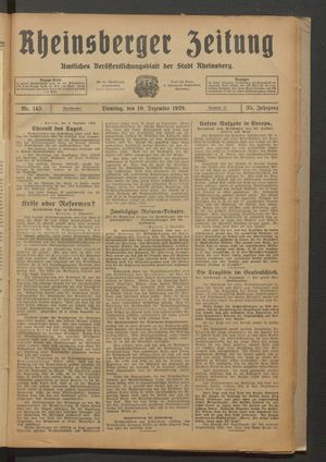 Rheinsberger Zeitung vom 10.12.1929