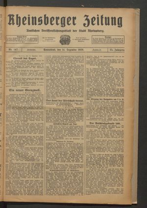 Rheinsberger Zeitung vom 14.12.1929