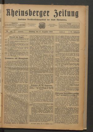 Rheinsberger Zeitung vom 17.12.1929
