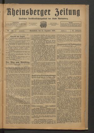 Rheinsberger Zeitung vom 21.12.1929
