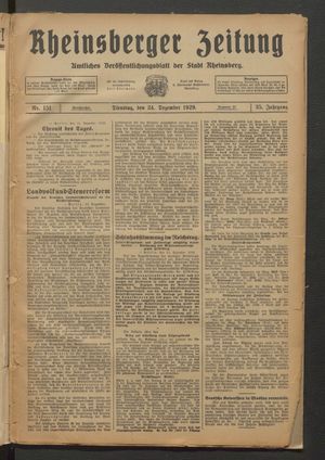 Rheinsberger Zeitung vom 24.12.1929