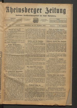 Rheinsberger Zeitung vom 28.12.1929