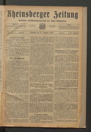 Rheinsberger Zeitung on Dec 31, 1929