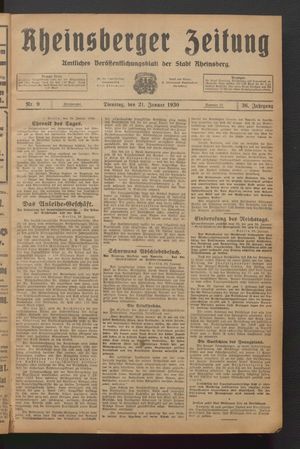 Rheinsberger Zeitung vom 21.01.1930