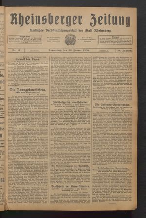 Rheinsberger Zeitung vom 30.01.1930
