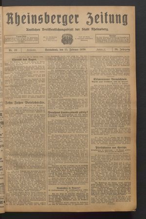 Rheinsberger Zeitung vom 15.02.1930