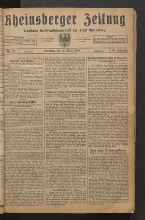 Rheinsberger Zeitung vom 18.03.1930
