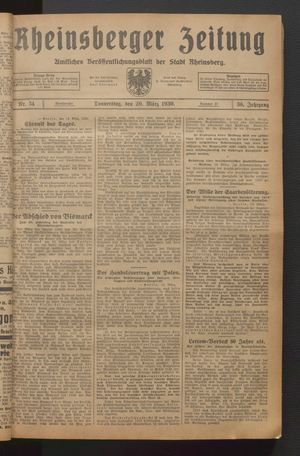 Rheinsberger Zeitung vom 20.03.1930
