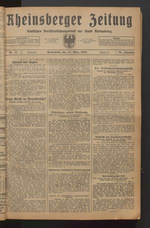 Rheinsberger Zeitung vom 22.03.1930
