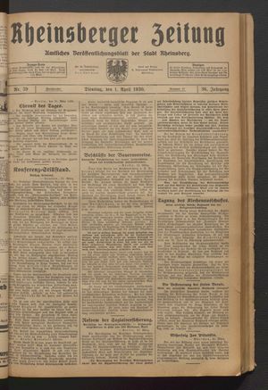 Rheinsberger Zeitung vom 01.04.1930