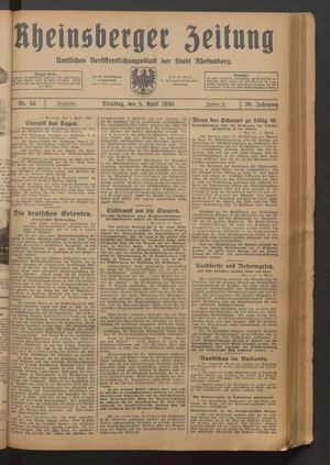 Rheinsberger Zeitung vom 08.04.1930