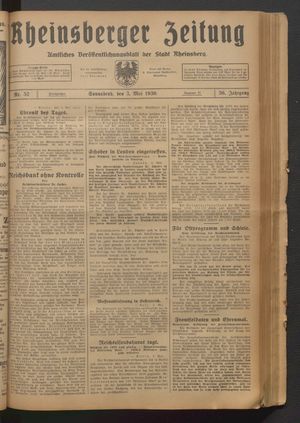 Rheinsberger Zeitung vom 03.05.1930
