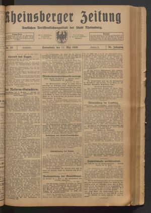 Rheinsberger Zeitung vom 17.05.1930