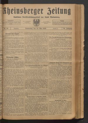 Rheinsberger Zeitung vom 22.05.1930
