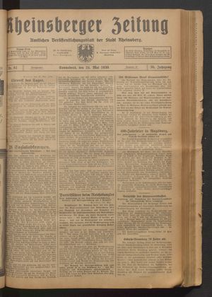 Rheinsberger Zeitung vom 24.05.1930
