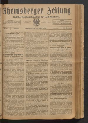 Rheinsberger Zeitung on May 29, 1930