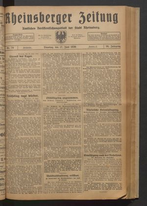 Rheinsberger Zeitung vom 17.06.1930