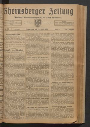 Rheinsberger Zeitung vom 19.06.1930