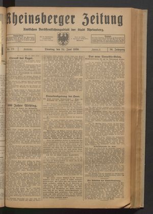 Rheinsberger Zeitung vom 24.06.1930
