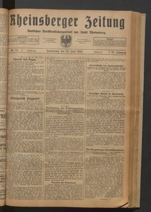 Rheinsberger Zeitung vom 26.06.1930