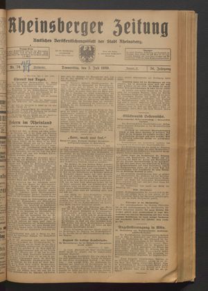 Rheinsberger Zeitung vom 03.07.1930