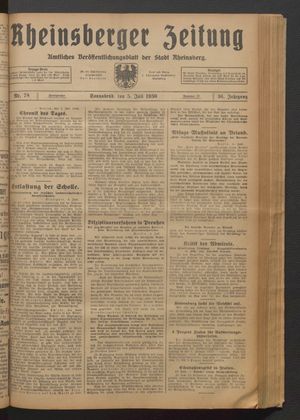 Rheinsberger Zeitung vom 05.07.1930