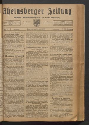 Rheinsberger Zeitung vom 08.07.1930