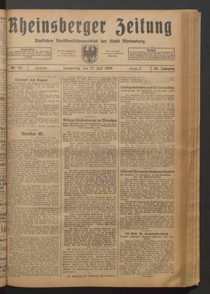 Rheinsberger Zeitung vom 17.07.1930