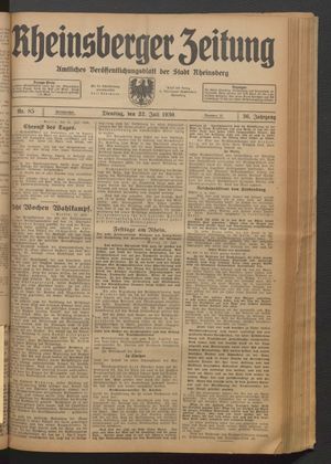 Rheinsberger Zeitung vom 22.07.1930