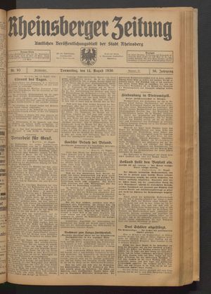 Rheinsberger Zeitung vom 14.08.1930