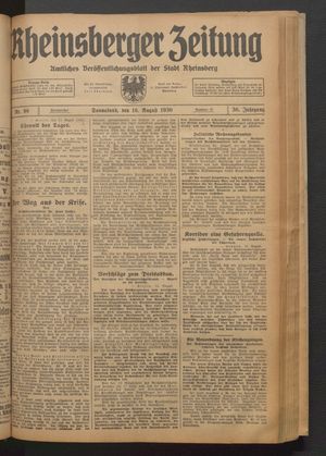 Rheinsberger Zeitung vom 16.08.1930