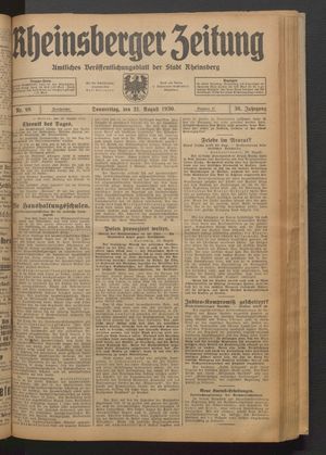 Rheinsberger Zeitung vom 21.08.1930