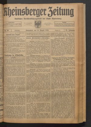 Rheinsberger Zeitung vom 23.08.1930