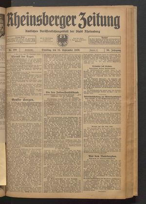 Rheinsberger Zeitung vom 16.09.1930