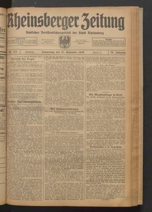 Rheinsberger Zeitung vom 25.09.1930