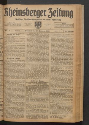 Rheinsberger Zeitung vom 27.09.1930