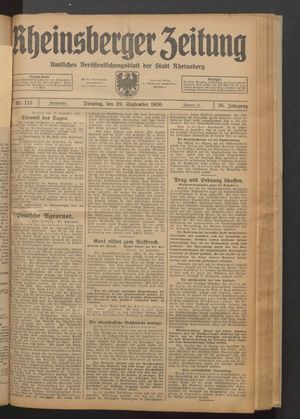 Rheinsberger Zeitung vom 29.09.1930