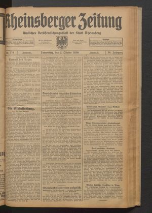 Rheinsberger Zeitung vom 02.10.1930