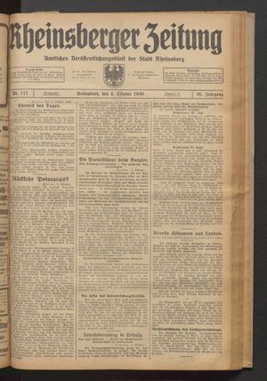 Rheinsberger Zeitung vom 04.10.1930